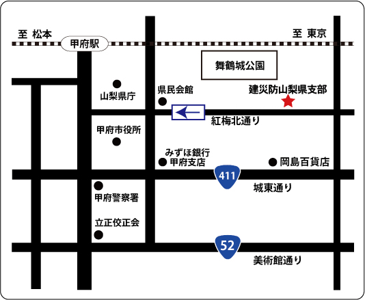 建災防山梨県支部の地図